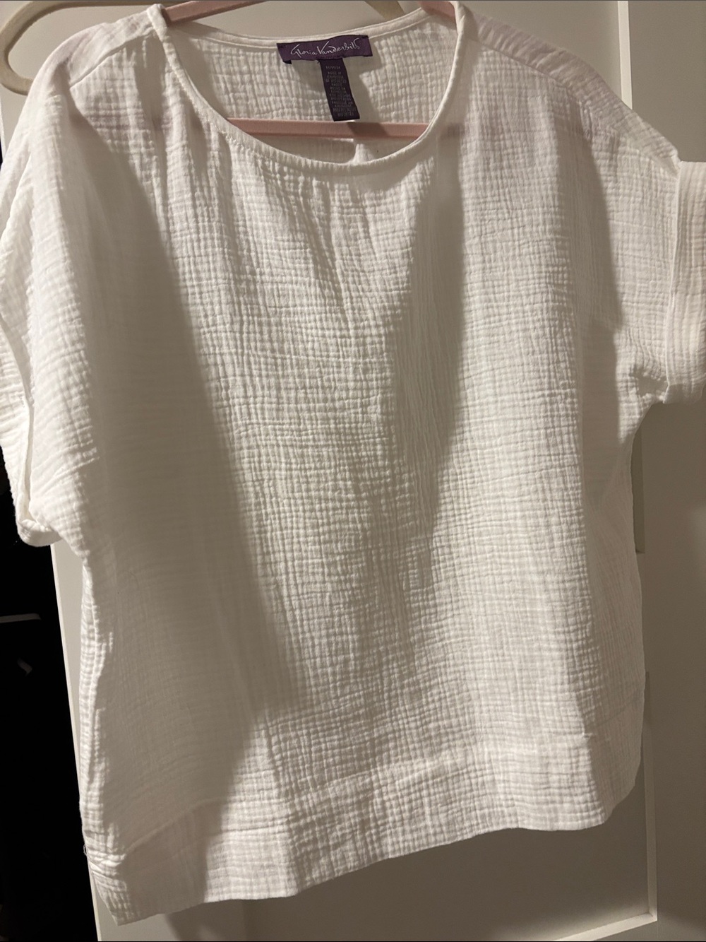 Gloria Vanderbilt White Crinkle Short-Sleeve Blouse Brand New